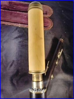 Antique Wood Ebony and Ivory Bone Piccolo Flute with Case