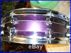 Custom Piccolo Snare- Bubinga shell withMaple Re-Rings. 14 x 4. Purple/Sparkle