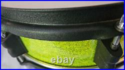Custom Piccolo Snare Drum by Joe Montineri Lime Green Sparkle Matte Black Hoops