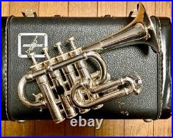 E-Benge Silver Piccolo Trumpet with Hard Case USED From Japan
