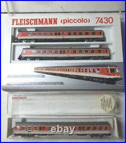 Fleischmann piccolo 7430 + 7432 + 7410 Locomotive wagons + Autorail Train Ech N