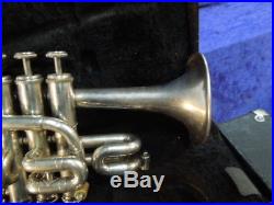 Getzen Eterna Piccolo Trumpet 4 Valve Silver G-VG needs minor repair Ser#PO2492