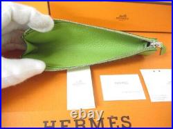 HERMES Hermes Piccolo Pen Case Pouch 046040CK Embosses Leather Silver Hardware