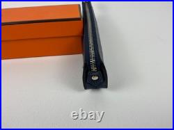 Hermes Piccolo Chevre Leather Pen Case Pouch Blue Bleu de Malte Box Ribbon EUC