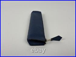 Hermes Piccolo Chevre Leather Pen Case Pouch Blue Bleu de Malte Box Ribbon EUC