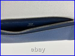 Hermes Piccolo Chevre Leather Pen Case Pouch Blue Bleu de Malte Box Ribbon EUC