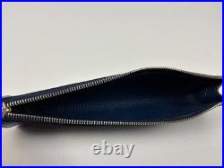 Hermes Piccolo Chevre Leather Pen Case Pouch Blue Bleu de Malte Box Ribbon EUC