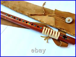 High Spiritis F# Turquoise Inlay Native American Flute with Leather Hide Case