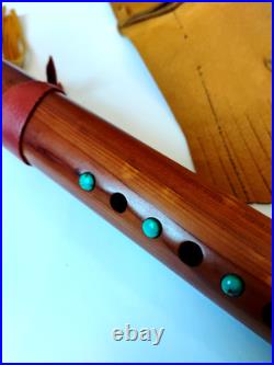 High Spiritis F# Turquoise Inlay Native American Flute with Leather Hide Case