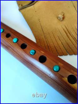 High Spiritis F# Turquoise Inlay Native American Flute with Leather Hide Case