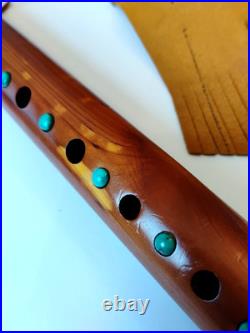 High Spiritis F# Turquoise Inlay Native American Flute with Leather Hide Case