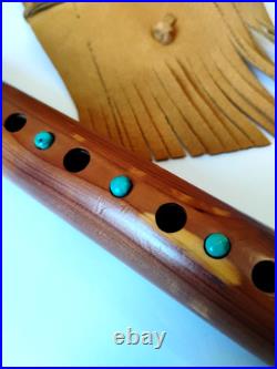 High Spiritis F# Turquoise Inlay Native American Flute with Leather Hide Case