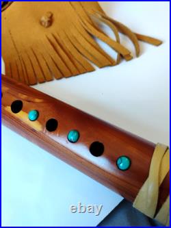 High Spiritis F# Turquoise Inlay Native American Flute with Leather Hide Case