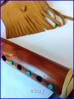 High Spiritis F# Turquoise Inlay Native American Flute with Leather Hide Case