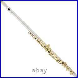 Mendini Closed Hole C Flute withCase, Stand & Lesson Book Nickel withGold Keys