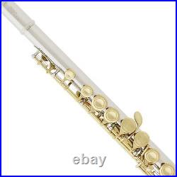 Mendini Closed Hole C Flute withCase, Stand & Lesson Book Nickel withGold Keys