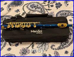 Mendini by Cecilio Blue/Gold Piccolo Flute Key of C Closed Hole with Case WORKS
