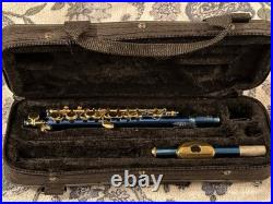 Mendini by Cecilio Blue/Gold Piccolo Flute Key of C Closed Hole with Case WORKS