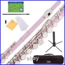 Mendini by Cecilio C Flute 16 Key Close Hole Beginner Kit with Case & Book, Pink
