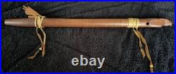 Native American Wooden Flute Carved Eagle 6 Hole 24.5 With Leather & Beads