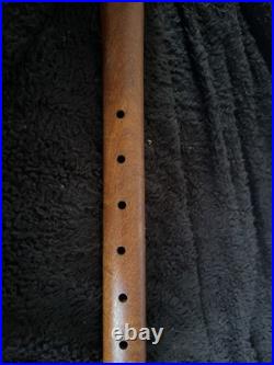 Native American Wooden Flute Carved Eagle 6 Hole 24.5 With Leather & Beads