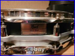 Pearl Black Steel Shell 3.5x14 Free Floating Piccolo Snare Drum Stainless Rims