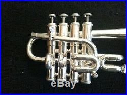 Pristine Silver Plated Getzen 940 Four Valve Professional Piccolo Trumpet w Case