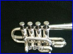 Pristine Silver Plated Getzen 940 Four Valve Professional Piccolo Trumpet w Case