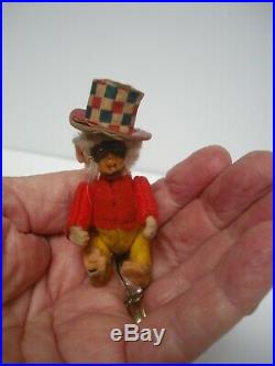 Rare Little Jointed Piccolo Schuco Monkey With Chequered Top Hat