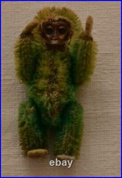 Rare Tiny 2.5 1920s Antique Piccolo Schuco Green Mohair Monkey