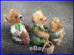 Rare Vintage Schuco Piccolo Teddy Bears The 3 Bears Papa, Mama And Baby Bear