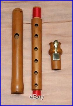 Rare antique 18th boxwood french flute piccolo + wooden case 1 square key