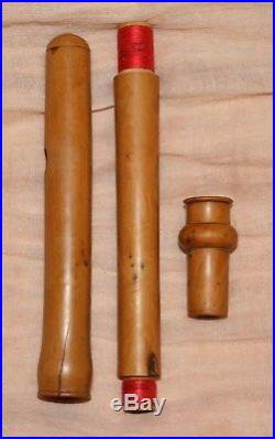 Rare antique 18th boxwood french flute piccolo + wooden case 1 square key