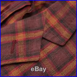 Salvatore Piccolo Red Linen Plaid Unstructured Dual Vents 3/2 Roll Jacket 40S