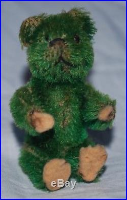 Sweet RARE Antique 1920's Bright Green 2.5 Piccolo Schuco Teddy Bear Felt Feet