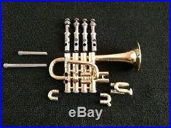 Very Nice Vintage Getzen Four Valve Piccolo Trumpet in Brass Lacquer w Hard Case