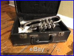 Vintage Getzen Eterna Bb/A Piccolo Trumpet 4 Valve Silver Ser# BP1165 w Case